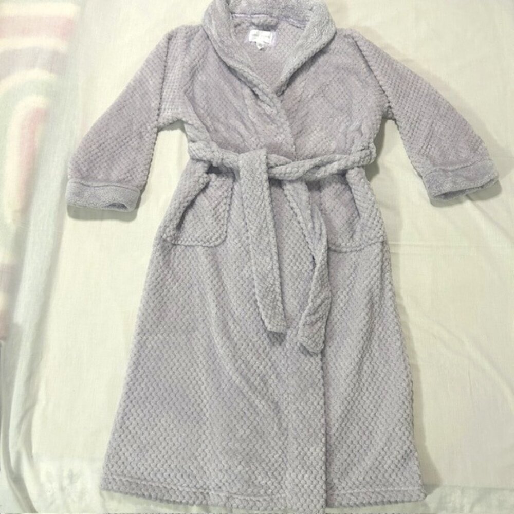 Carole  Hochman  Robe Nightgown L Plush Gray Lavender Pockets Sash Belt